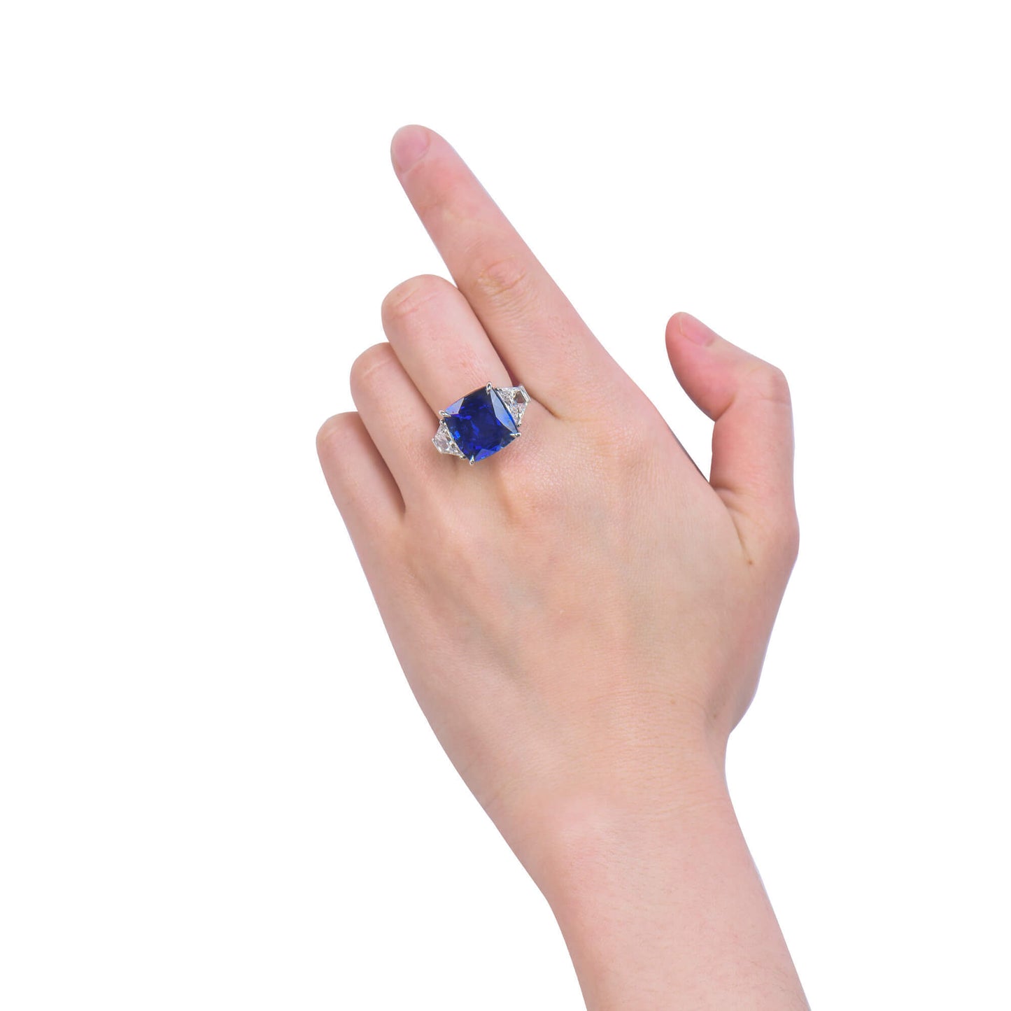 18K White Gold Statement Ring With 18.71 TCW Cushion Shape Natural Sapphire, SSEF Certified
