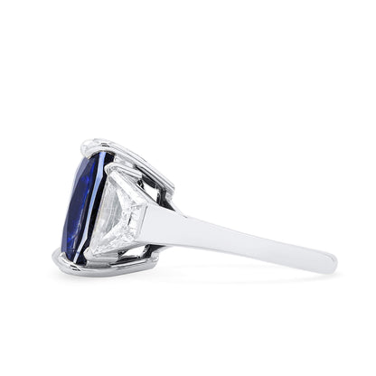 18K White Gold Statement Ring With 18.71 TCW Cushion Shape Natural Sapphire, SSEF Certified