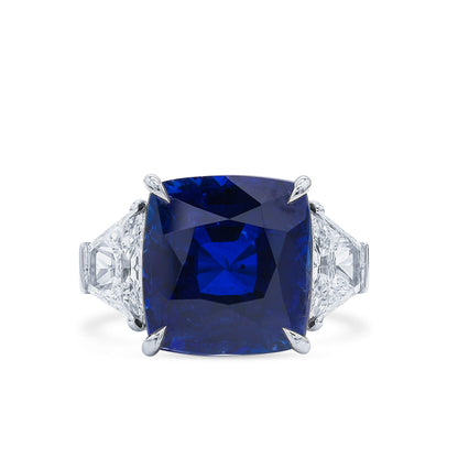 18K White Gold Statement Ring With 18.71 TCW Cushion Shape Natural Sapphire, SSEF Certified