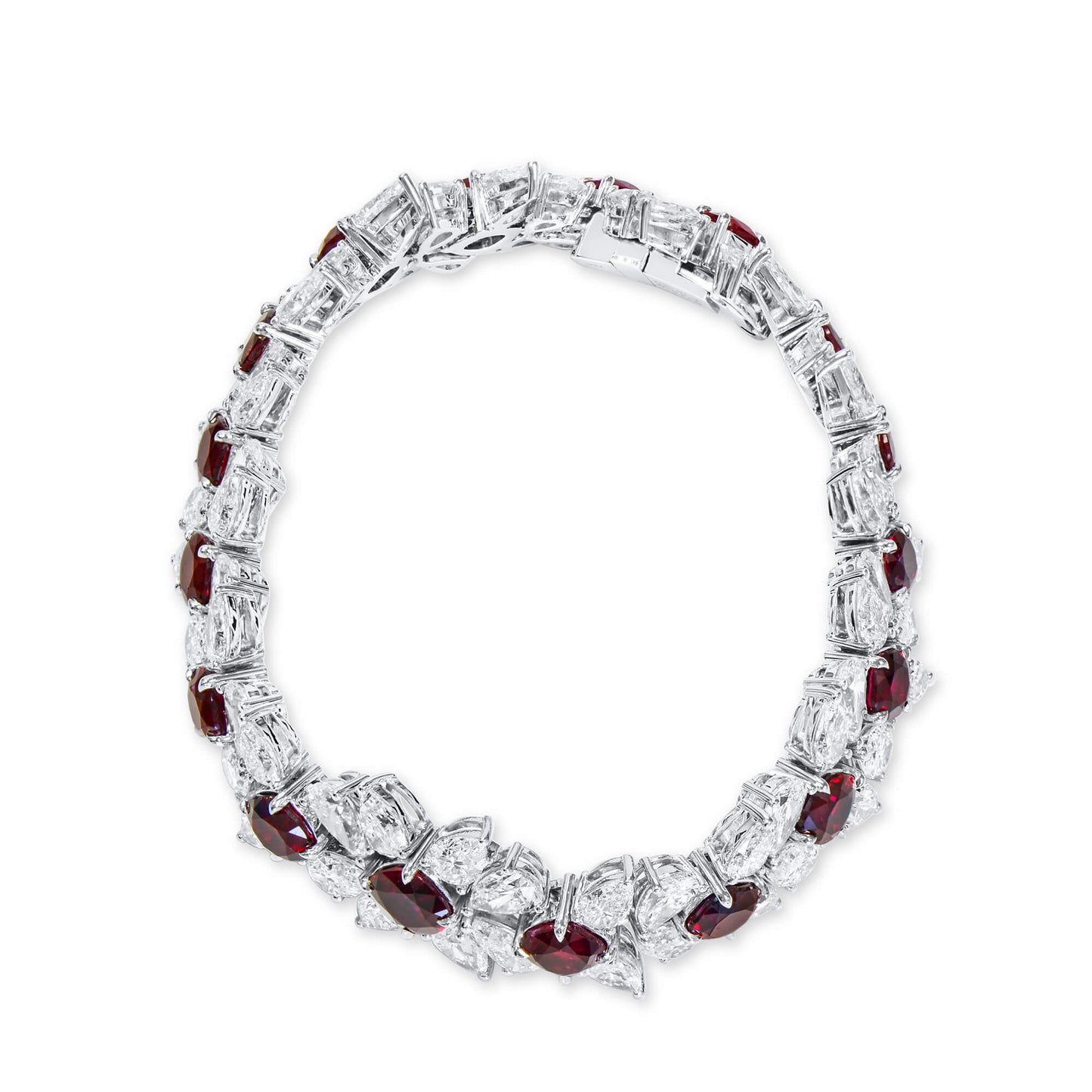 18K White Gold Statement Bracelet With 16.21 TCW Cushion Shape Natural Ruby, GRS Certified