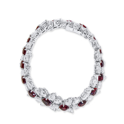 18K White Gold Statement Bracelet With 16.21 TCW Cushion Shape Natural Ruby, GRS Certified