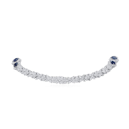 18K White Gold Statement Necklace With 21.37 TCW Oval Shape Natural Sapphire, GRS Certified