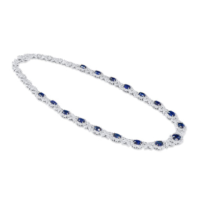 18K White Gold Statement Necklace With 21.37 TCW Oval Shape Natural Sapphire, GRS Certified