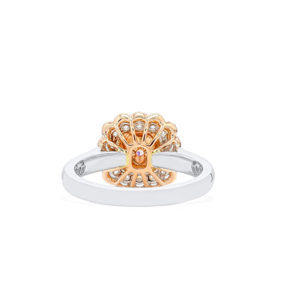 18K White & Rose Gold Statement Ring With 0.50 TCW Pink Cushion Shape Natural Diamond, GIA Certified