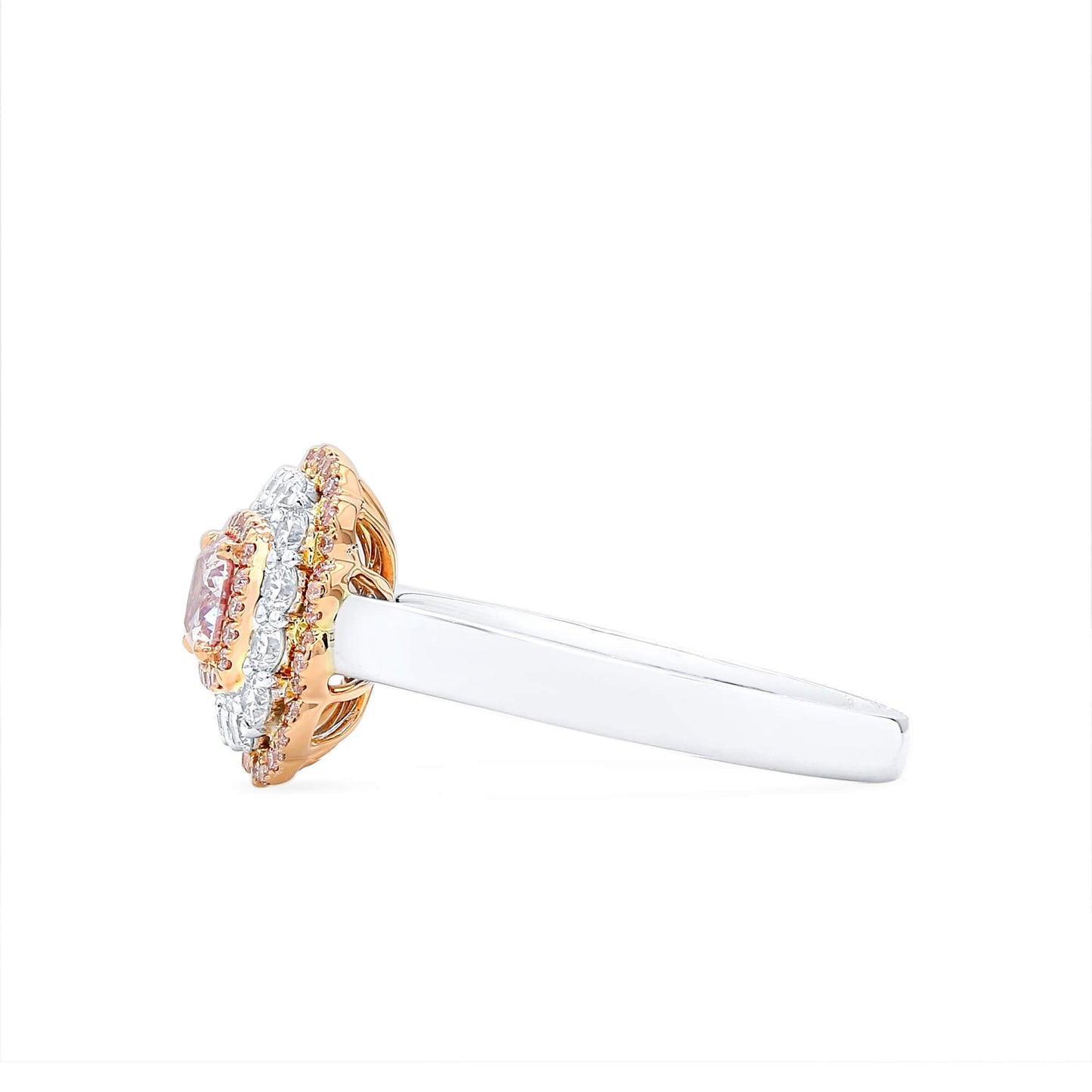 18K White & Rose Gold Statement Ring With 0.50 TCW Pink Cushion Shape Natural Diamond, GIA Certified