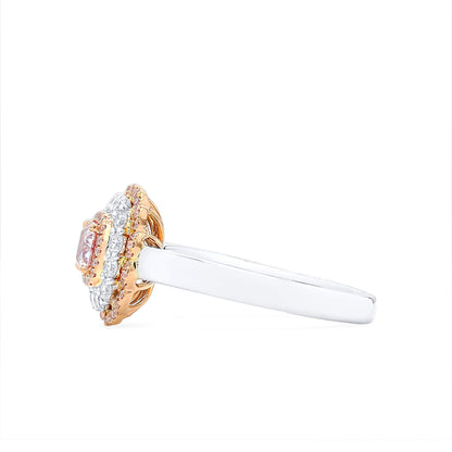 18K White & Rose Gold Statement Ring With 0.50 TCW Pink Cushion Shape Natural Diamond, GIA Certified