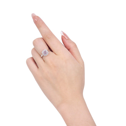 18K White & Rose Gold Statement Ring With 0.50 TCW Pink Cushion Shape Natural Diamond, GIA Certified