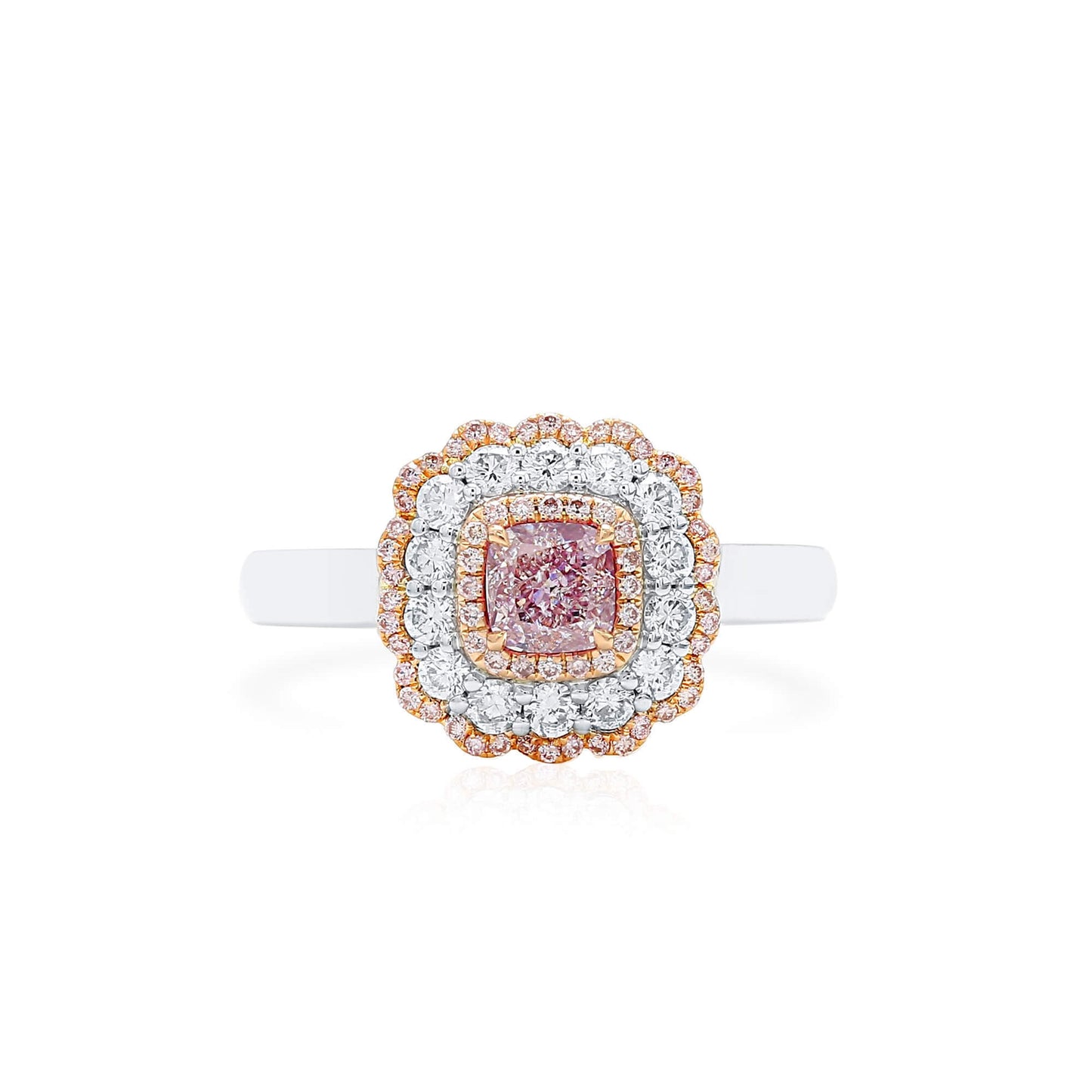 18K White & Rose Gold Statement Ring With 0.50 TCW Pink Cushion Shape Natural Diamond, GIA Certified