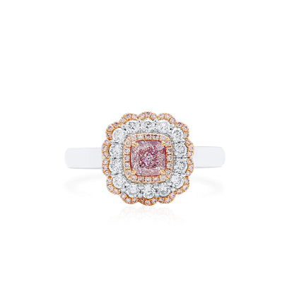 18K White & Rose Gold Statement Ring With 0.50 TCW Pink Cushion Shape Natural Diamond, GIA Certified