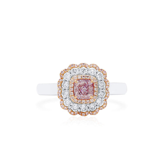 18K White & Rose Gold Statement Ring With 0.50 TCW Pink Cushion Shape Natural Diamond, GIA Certified