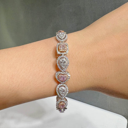 18K White Gold Statement Bracelet With 2.46 TCW Pink Pear Shape Natural Diamond, GIA Certified
