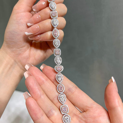18K White Gold Statement Bracelet With 2.46 TCW Pink Pear Shape Natural Diamond, GIA Certified