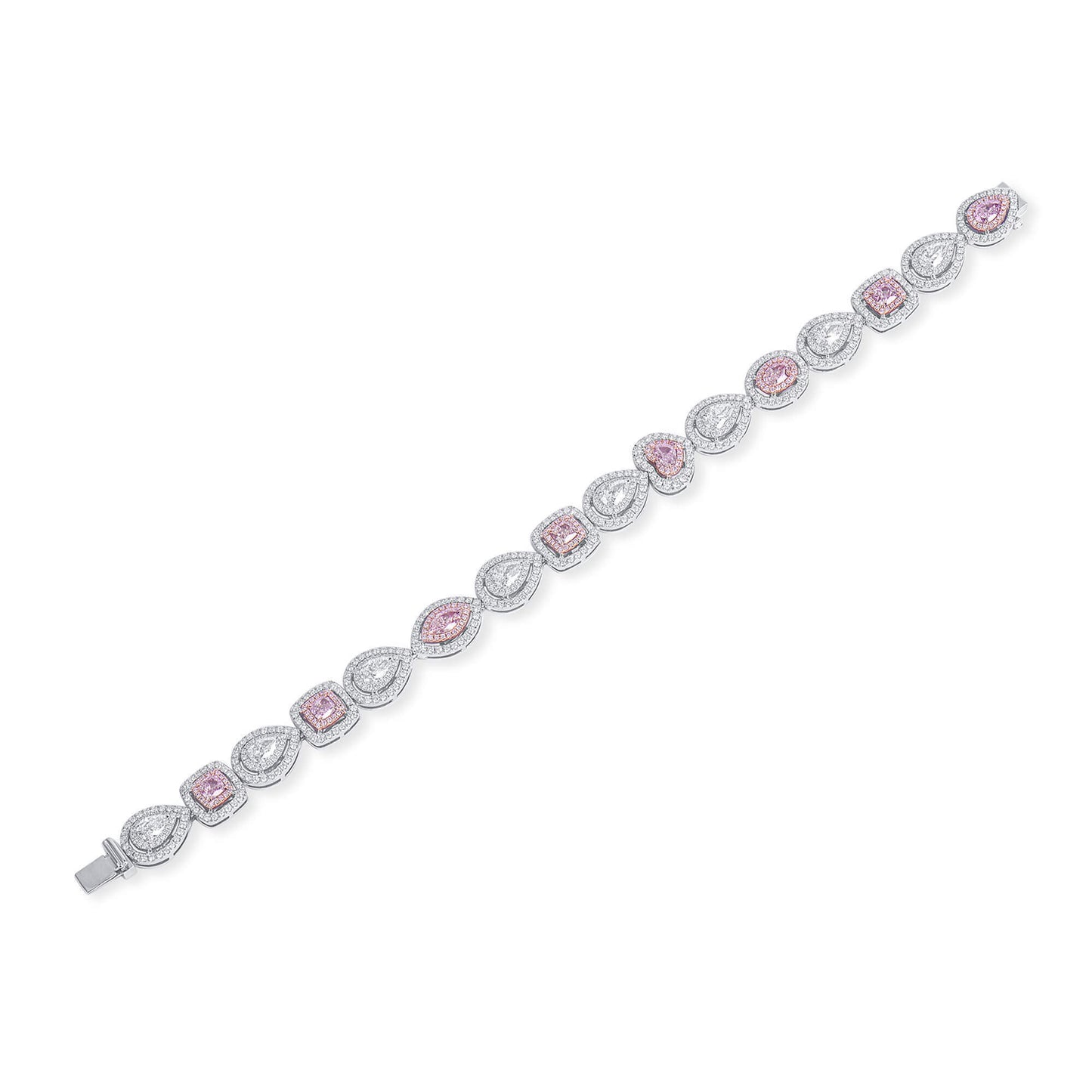 18K White Gold Statement Bracelet With 2.46 TCW Pink Pear Shape Natural Diamond, GIA Certified