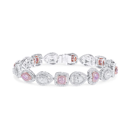 18K White Gold Statement Bracelet With 2.46 TCW Pink Pear Shape Natural Diamond, GIA Certified