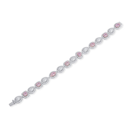 18K White Gold Statement Bracelet With 2.46 TCW Pink Pear Shape Natural Diamond, GIA Certified