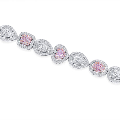 18K White Gold Statement Bracelet With 2.46 TCW Pink Pear Shape Natural Diamond, GIA Certified