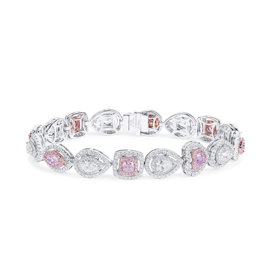 18K White Gold Statement Bracelet With 2.46 TCW Pink Pear Shape Natural Diamond, GIA Certified