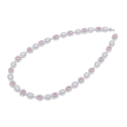 18K White Gold Statement Necklace With 4.60 TCW Pink Mix Shape Natural Diamond, GIA Certified