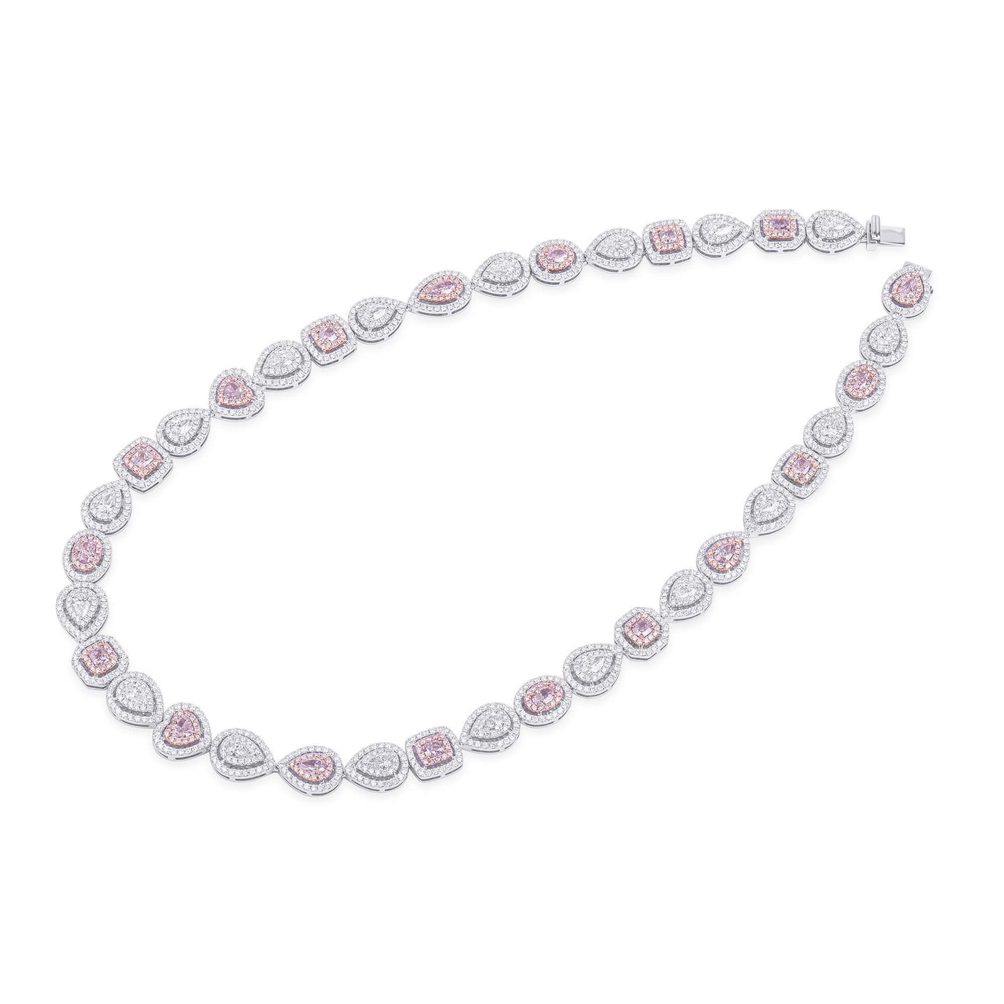 18K White Gold Statement Necklace With 4.60 TCW Pink Mix Shape Natural Diamond, GIA Certified