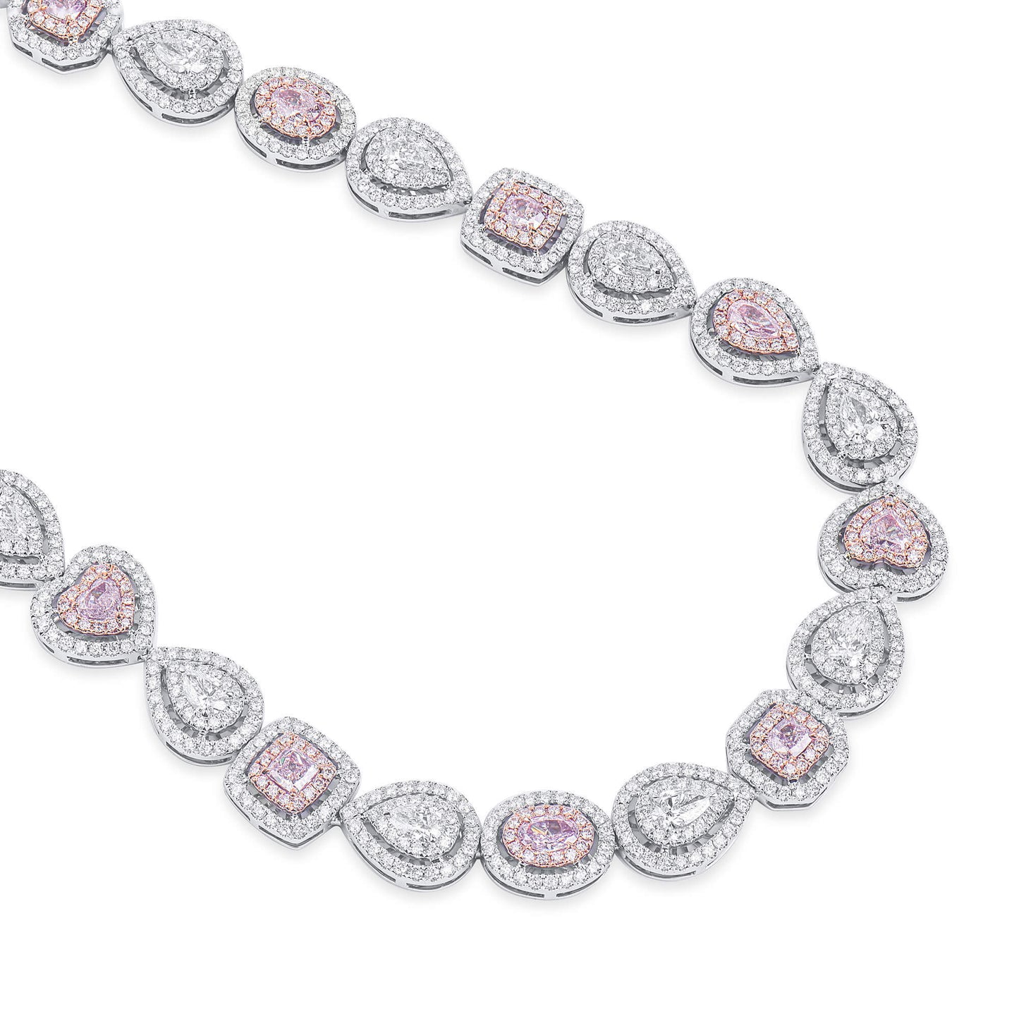 18K White Gold Statement Necklace With 4.60 TCW Pink Mix Shape Natural Diamond, GIA Certified