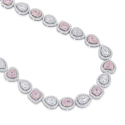18K White Gold Statement Necklace With 4.60 TCW Pink Mix Shape Natural Diamond, GIA Certified