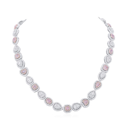 18K White Gold Statement Necklace With 4.60 TCW Pink Mix Shape Natural Diamond, GIA Certified