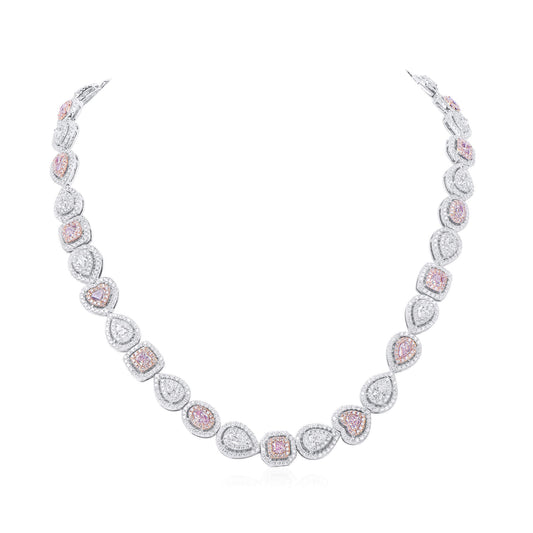 18K White Gold Statement Necklace With 4.60 TCW Pink Mix Shape Natural Diamond, GIA Certified
