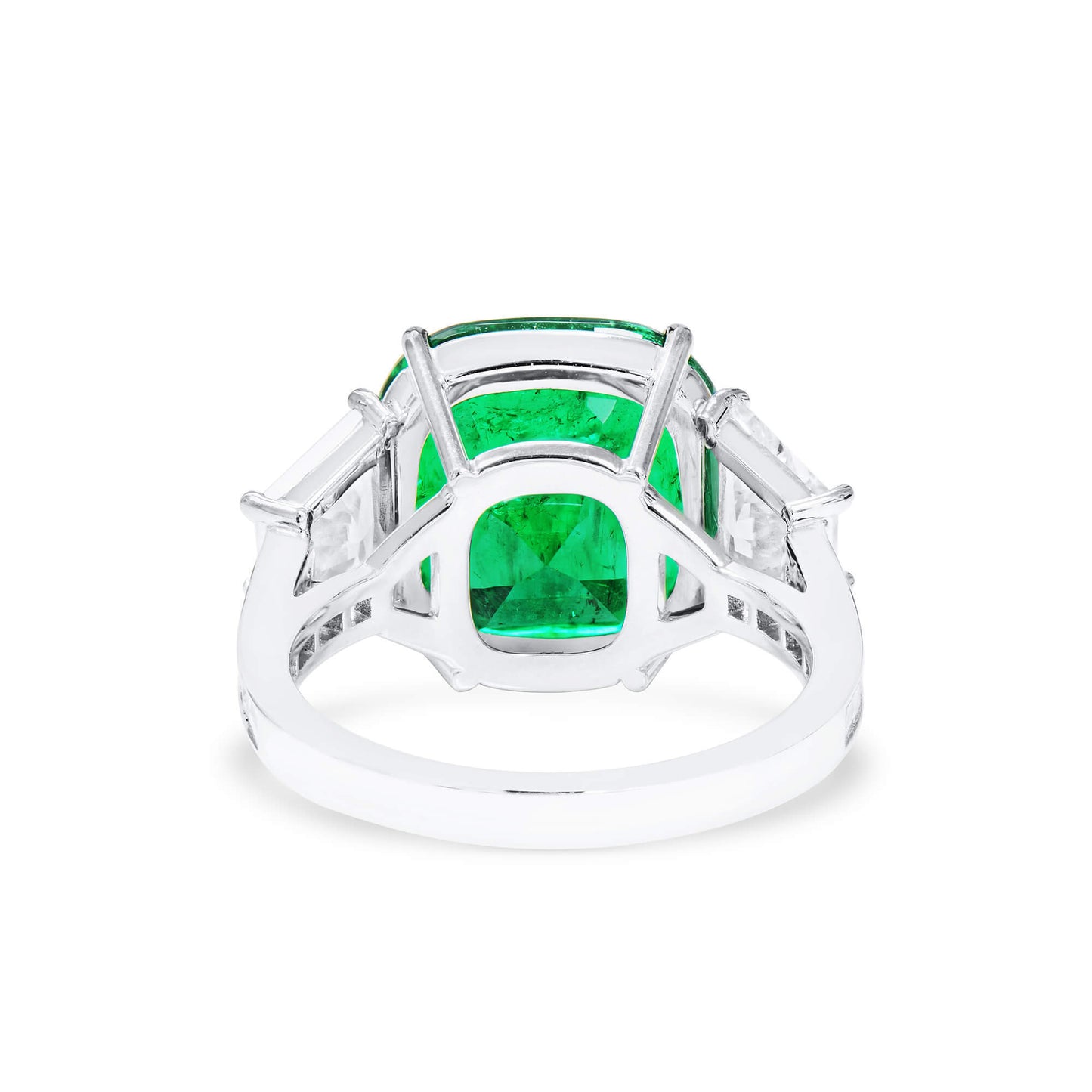 18K White Gold Statement Ring With 7.03 TCW Cushion Shape Natural Emerald, GRS Certified