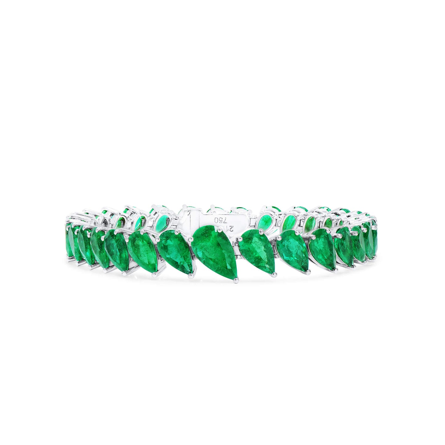 18K White Gold Statement Bracelet With 21.23 TCW Pear Shape Natural Emerald, GRS Certified