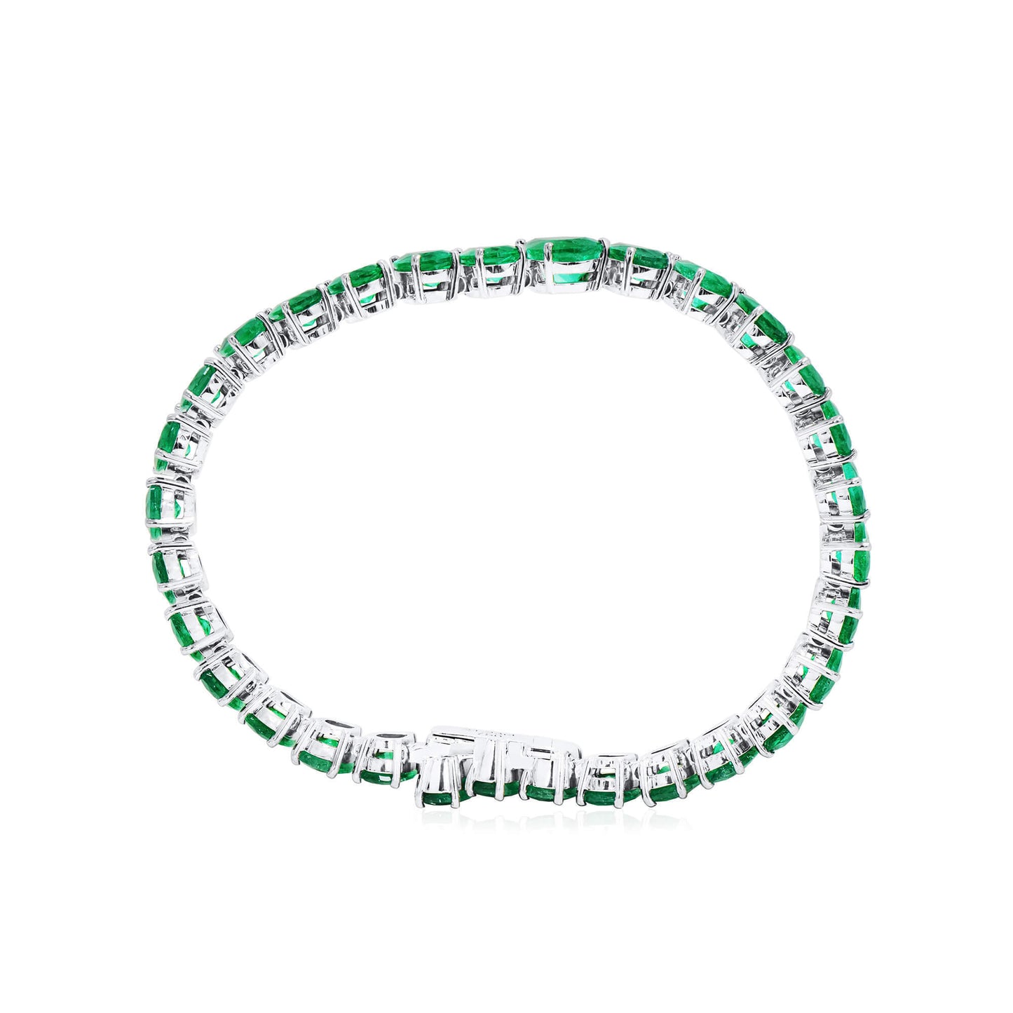 18K White Gold Statement Bracelet With 21.23 TCW Pear Shape Natural Emerald, GRS Certified