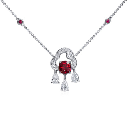18K White Gold Statement Pendant With 1.65 TCW Cushion Shape Natural Ruby, GRS Certified