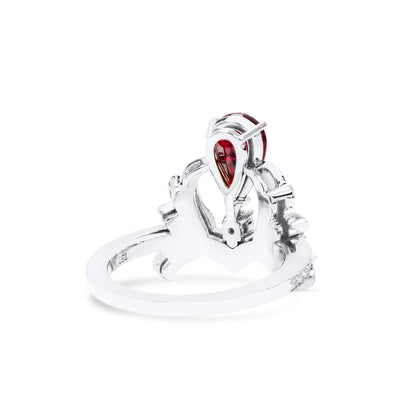 18K White Gold Statement Ring With 1.61 TCW Pear Shape Natural Ruby, GRS Certified