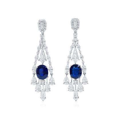 18K White Gold Statement Earrings With 4.91 TCW Oval Shape Natural Sapphire, GRS Certified