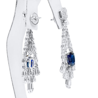 18K White Gold Statement Earrings With 4.91 TCW Oval Shape Natural Sapphire, GRS Certified