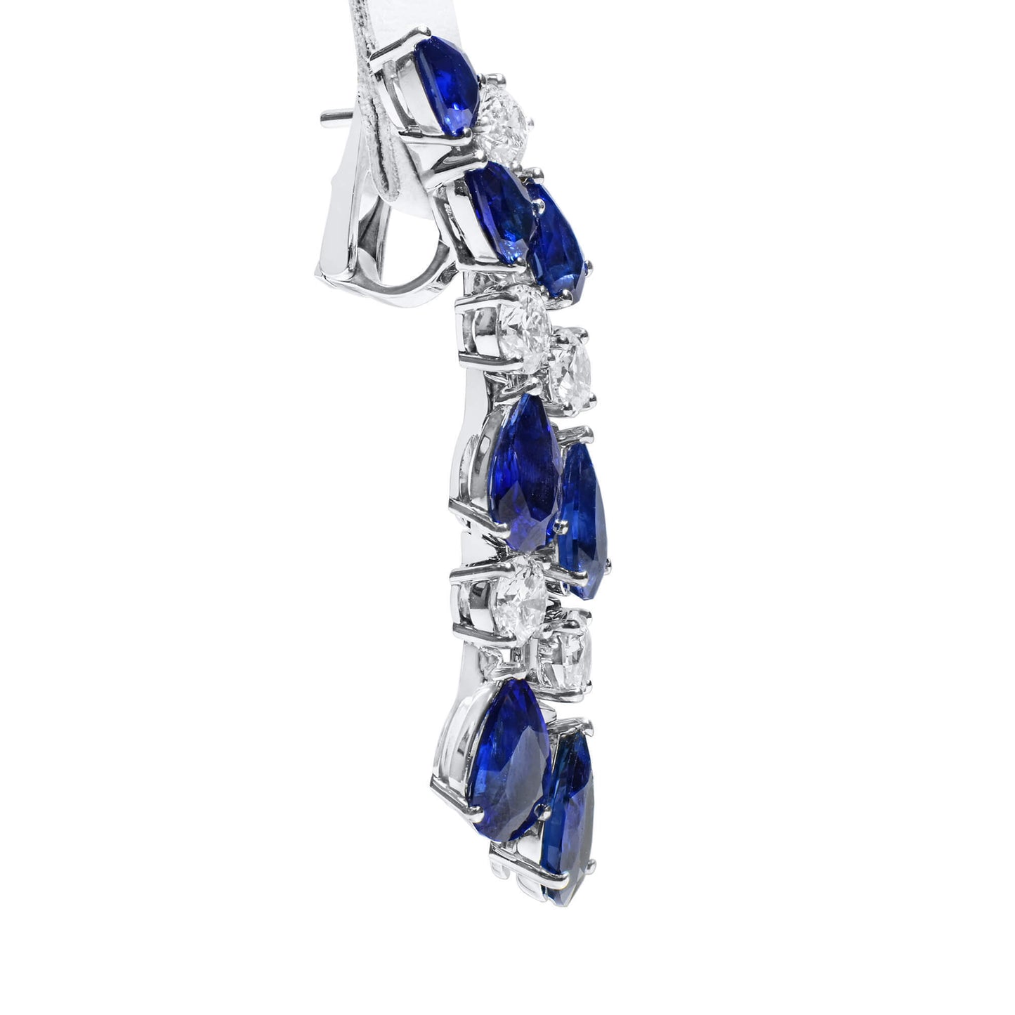 18K White Gold Statement Earrings With 16.02 TCW Pear Shape Natural Sapphire, EG_LAB Certified