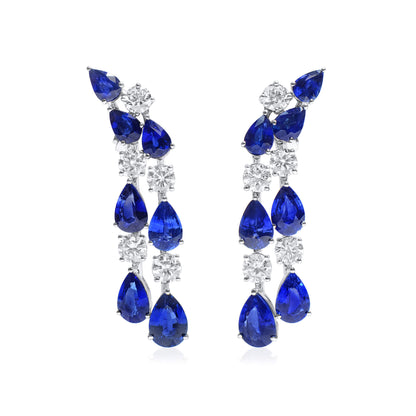 18K White Gold Statement Earrings With 16.02 TCW Pear Shape Natural Sapphire, EG_LAB Certified