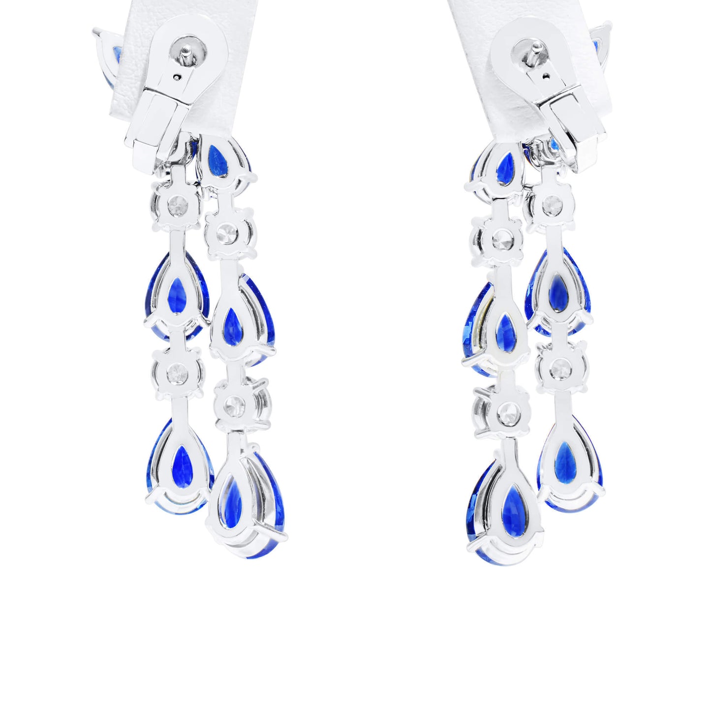 18K White Gold Statement Earrings With 16.02 TCW Pear Shape Natural Sapphire, EG_LAB Certified