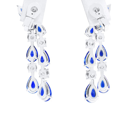 18K White Gold Statement Earrings With 16.02 TCW Pear Shape Natural Sapphire, EG_LAB Certified