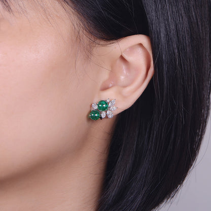 No Metal Statement Earrings With 4.20 TCW Round Shape Natural Emerald, GRS Certified
