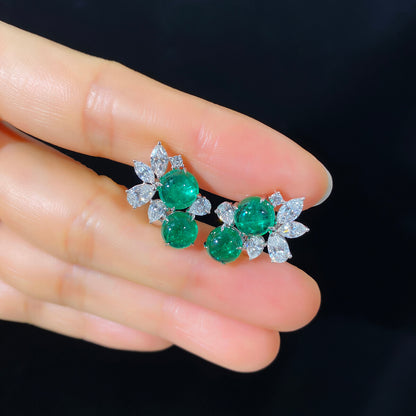 No Metal Statement Earrings With 4.20 TCW Round Shape Natural Emerald, GRS Certified