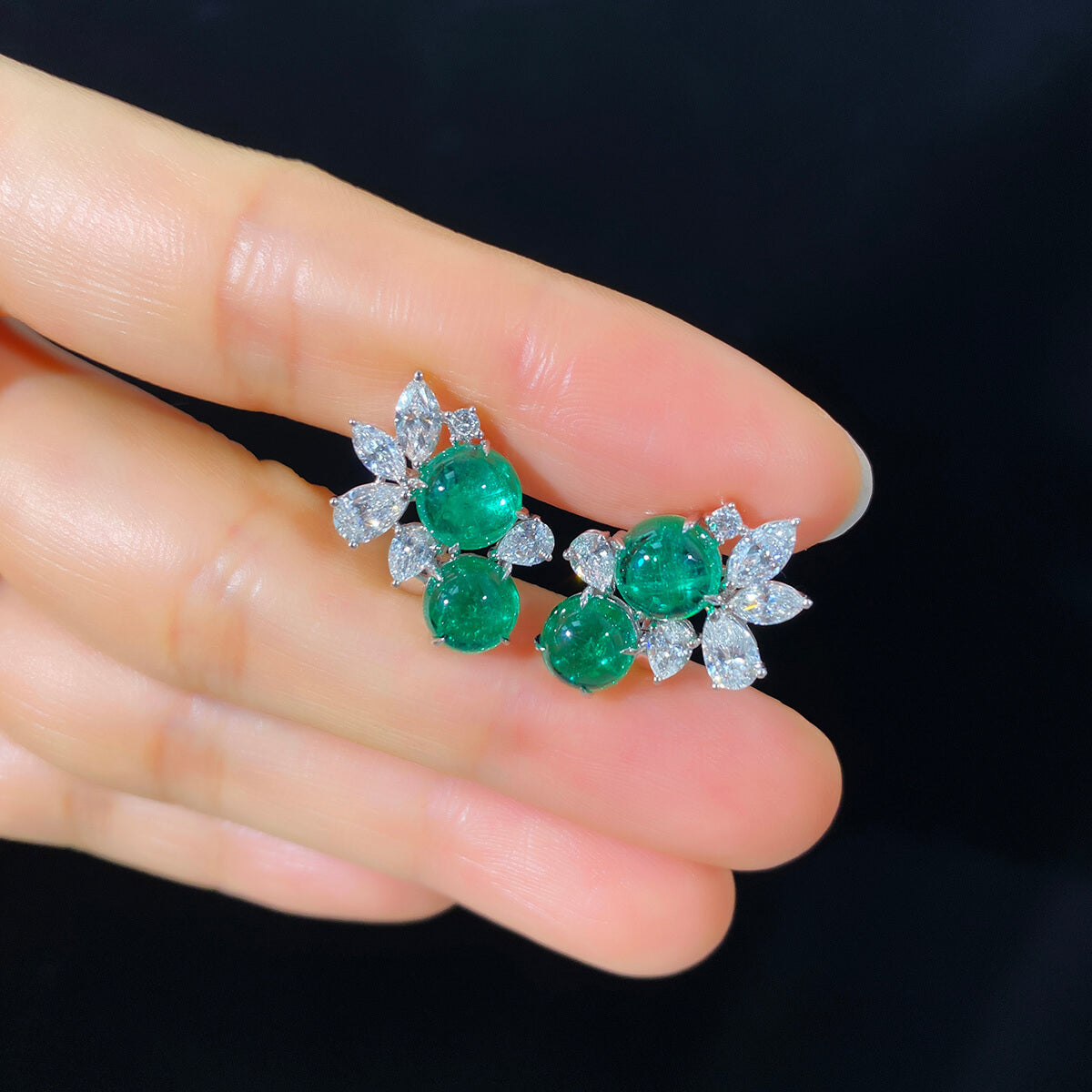 No Metal Statement Earrings With 4.20 TCW Round Shape Natural Emerald, GRS Certified