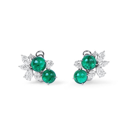 No Metal Statement Earrings With 4.20 TCW Round Shape Natural Emerald, GRS Certified