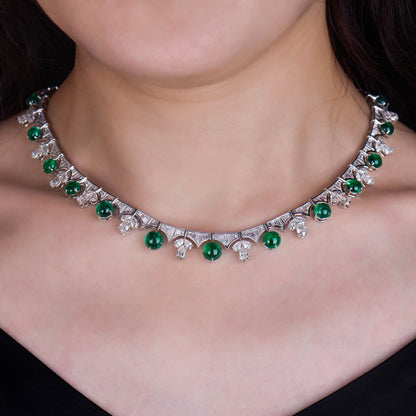 No Metal Statement Necklace With 18.34 TCW Round Shape Natural Emerald, GRS Certified