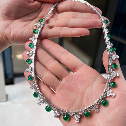 No Metal Statement Necklace With 18.34 TCW Round Shape Natural Emerald, GRS Certified