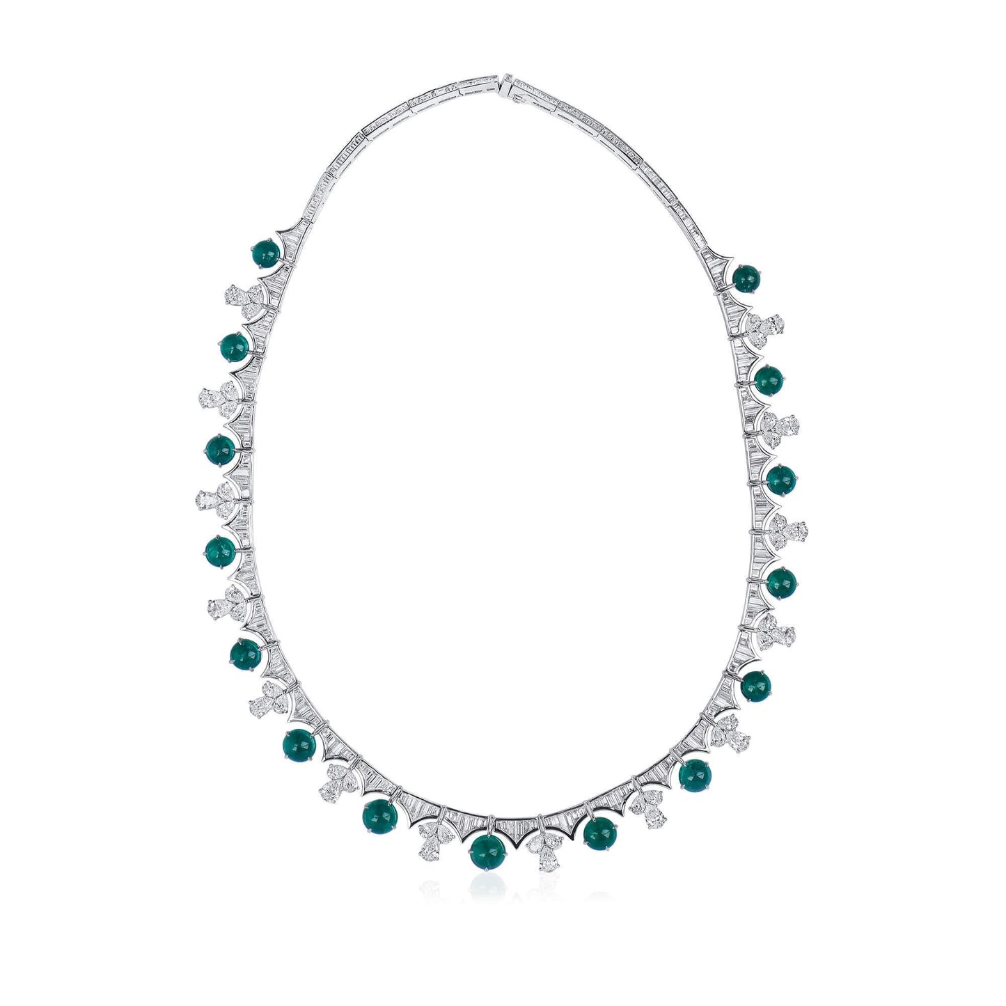 No Metal Statement Necklace With 18.34 TCW Round Shape Natural Emerald, GRS Certified