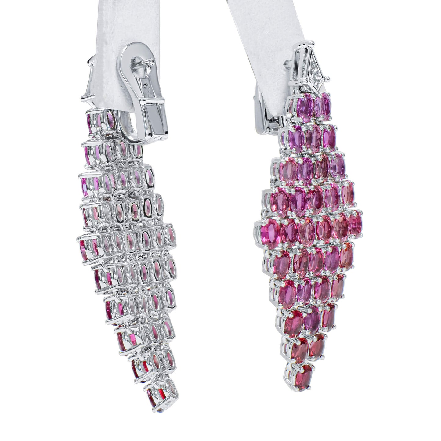 18K White Gold Statement Earrings With 14.20 TCW Oval Shape Natural Ruby, IGI Certified
