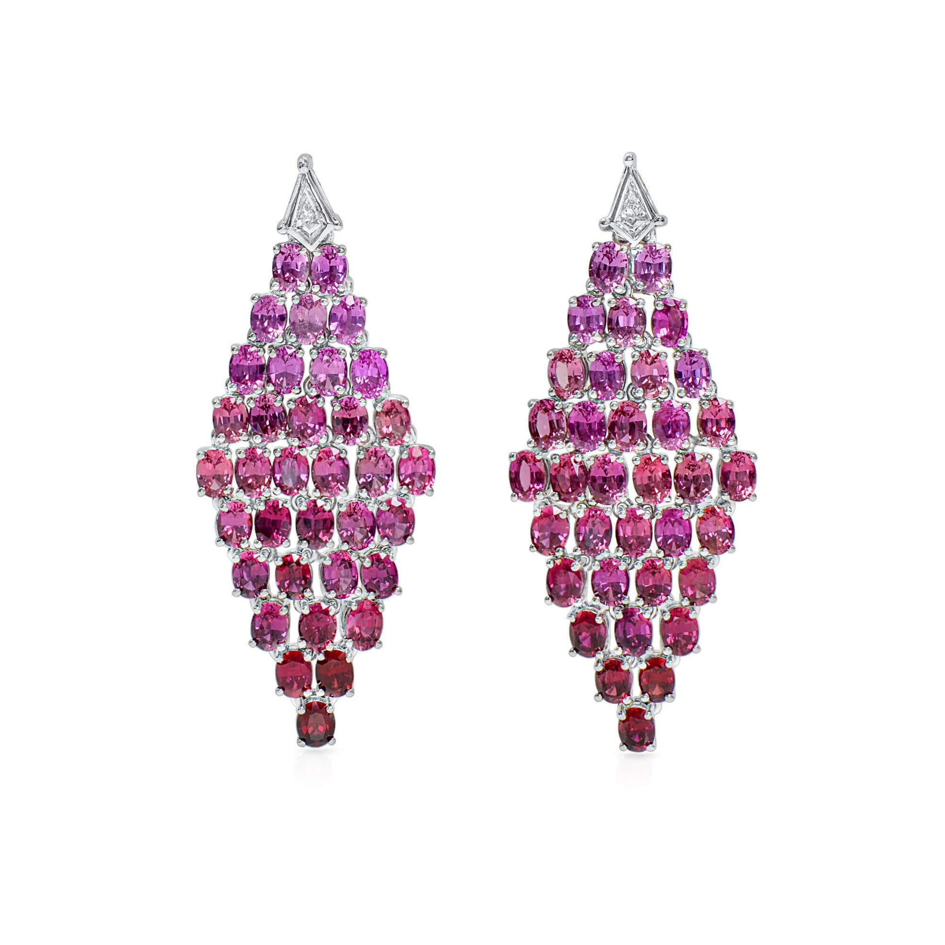 18K White Gold Statement Earrings With 14.20 TCW Oval Shape Natural Ruby, IGI Certified