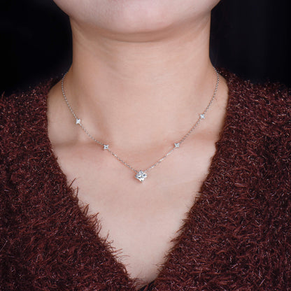 18K White Gold Statement Necklace With 1.84 TCW Princess Shape Natural Diamond, GIA Certified