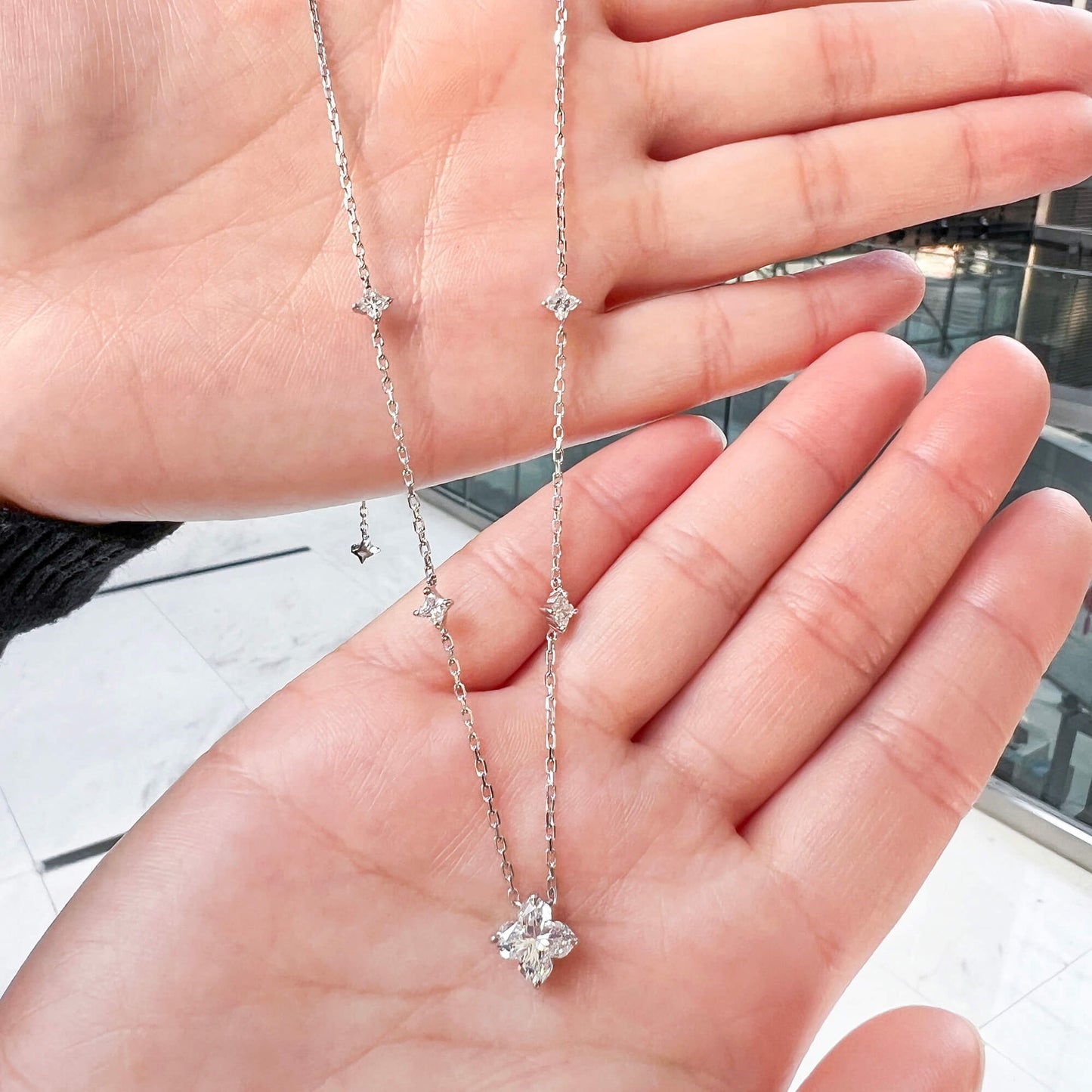 18K White Gold Statement Necklace With 1.84 TCW Princess Shape Natural Diamond, GIA Certified