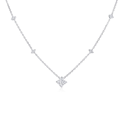 18K White Gold Statement Necklace With 1.84 TCW Princess Shape Natural Diamond, GIA Certified